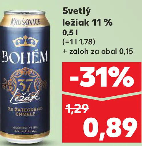 Krušovice Bohem svetlý ležiak 11 % plechovka