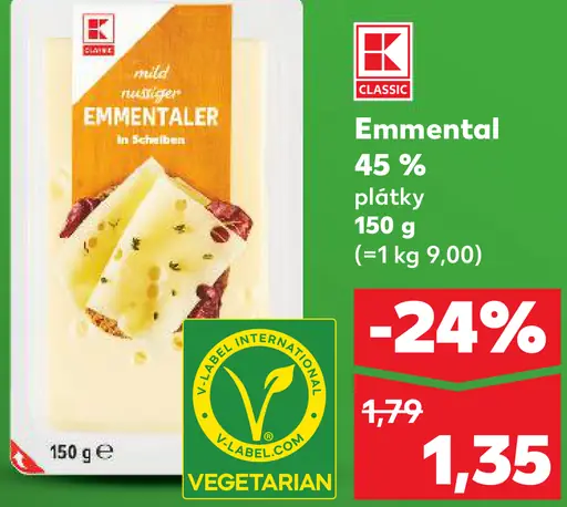 K-Classic Emmental 45 % plátky