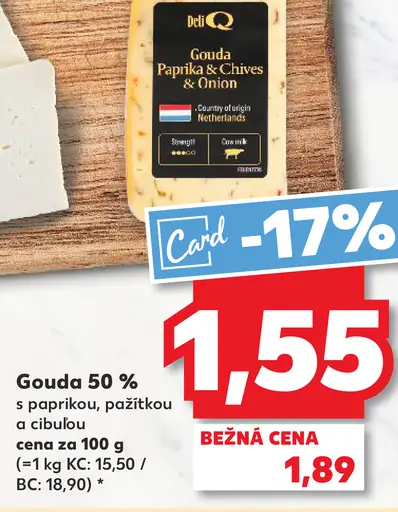 Gouda 50 % syr s paprikou, pažítkou a cibuľou
