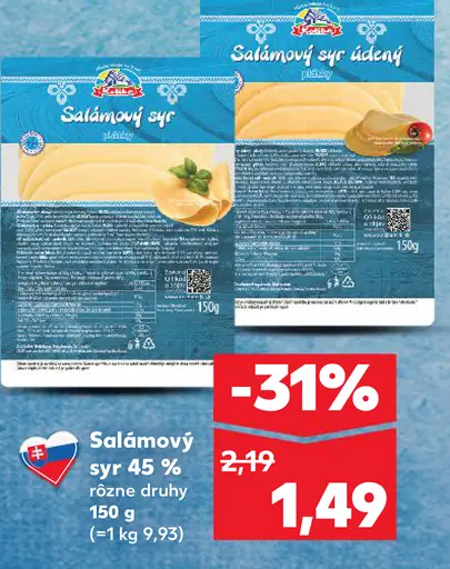 Salámový syr 45 % rôzne druhy