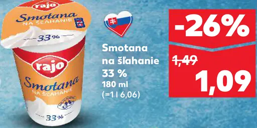 Rajo Smotana na šľahanie 33%