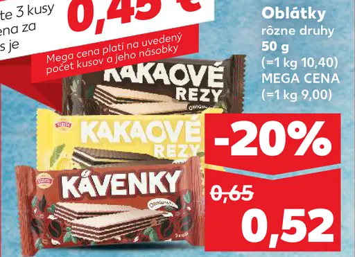 Oblátky Kávenky, Kakaové rezy rôzne druhy