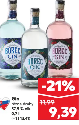 Borec gin rôzne druhy 37,5 % alk.