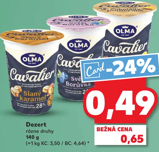 OLMA Cavalier dezert slaný karamel alebo jogurtový dezert rôzne druhy