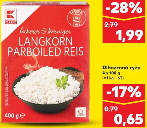 K-Classic Langkorn Parboiled Reis dlhozrnná ryža