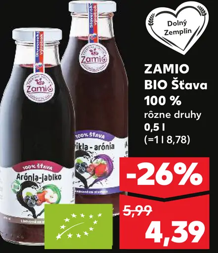 Zamio BIO šťava 100 % rôzne druhy