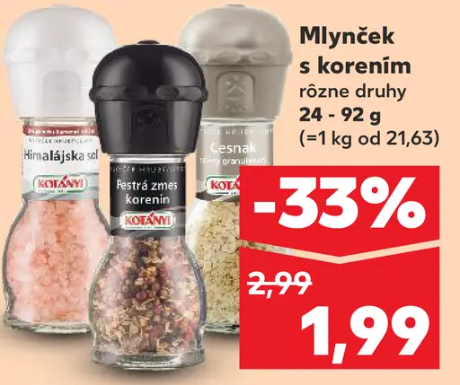 Mlynček s korením rôzne druhy