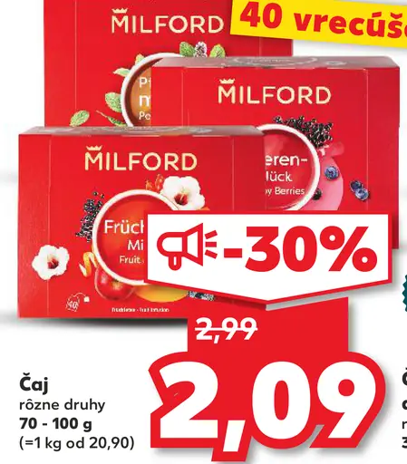 Milford čaj rôzne druhy