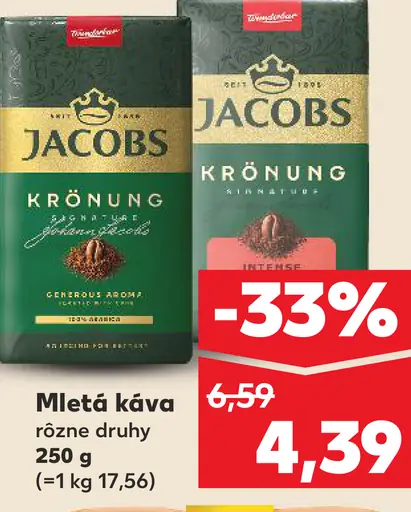 Jacobs Krönung mletá káva rôzne druhy