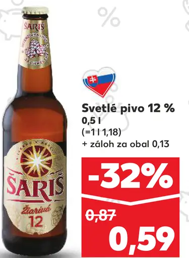 Šariš svetlé pivo 12 % fľaša