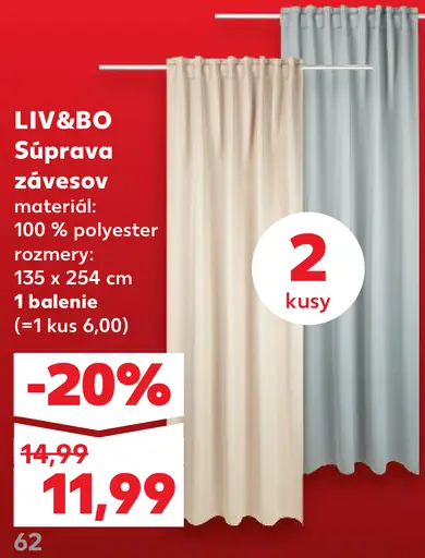 LIV&BBO Súprava závesov 135 × 254 cm