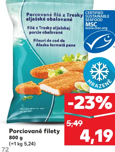 Porciované filety z tresky aljašskej obalované