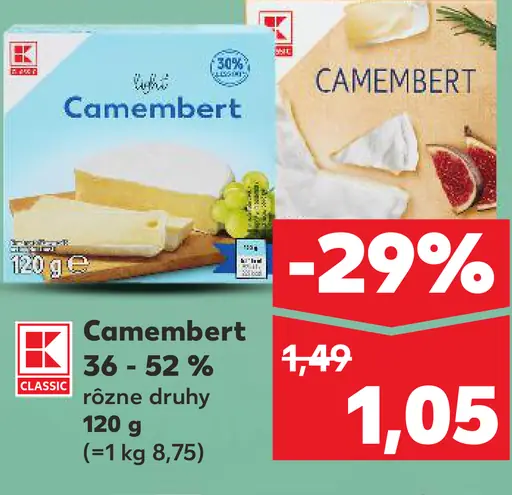 K-Classic Camembert 36 – 52 % rôzne druhy