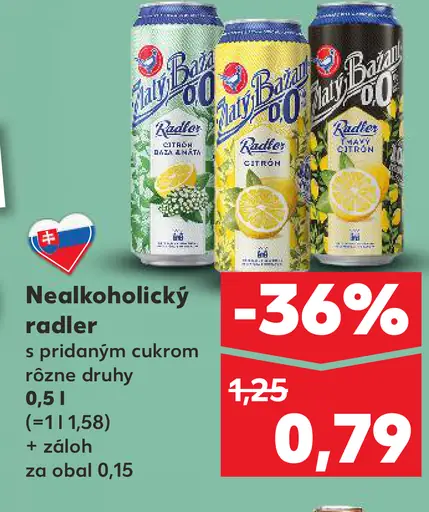 Nealkoholický radler s pridaným cukrom rôzne druhy