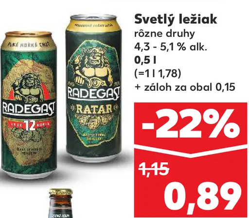 Svetlý ležiak Radegast rôzne druhy plechovka