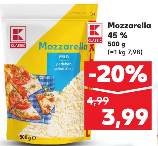 K-Classic Mozzarella strúhaná 45 %