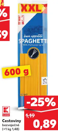 K-Classic Cestoviny bezvaječné spaghetti