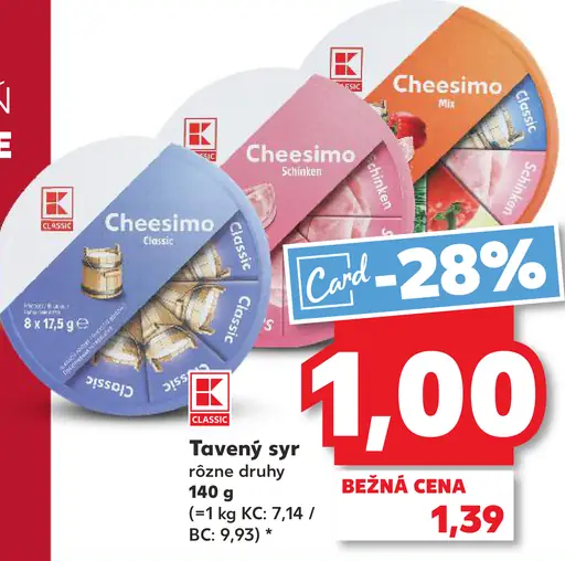 K-Classic Cheesimo tavený syr rôzne druhy