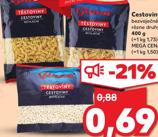 Giana cestoviny bezvaječné rôzne druhy