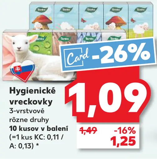 Card hygienické vreckovky 3-vrstvové rôzne druhy