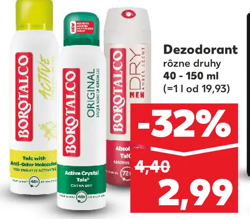 Borotalco deodorant rôzne druhy