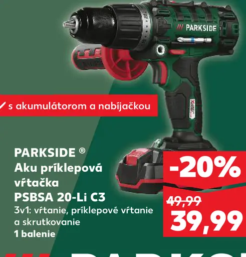 Parkside aku príklepová vŕtačka PSBSA 20-Li C3