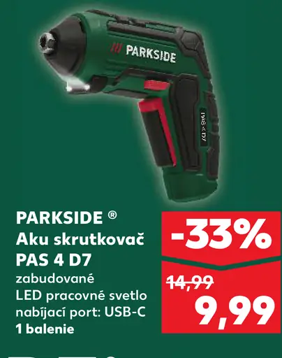 Parkside aku skrutkovač PAS 4 D7
