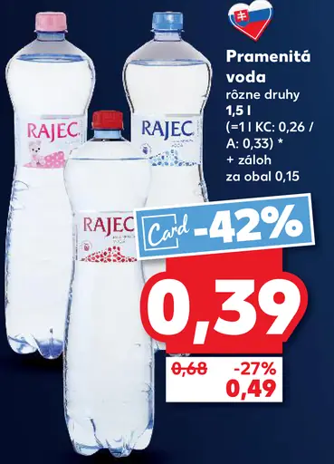 Pramenitá voda ochutená rôzne druhy Rajec