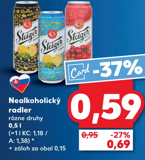 Steiger nealkoholický radler plechovka
