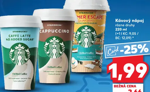 Starbucks kávový nápoj rôzne druhy