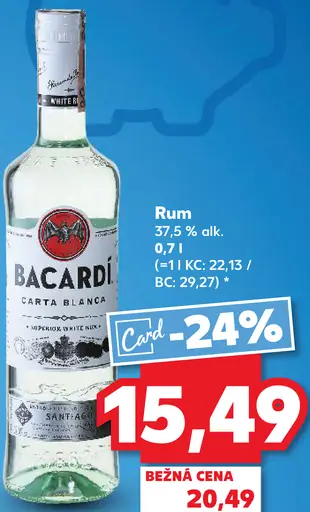 Bacardi rum 37,5 % alk.