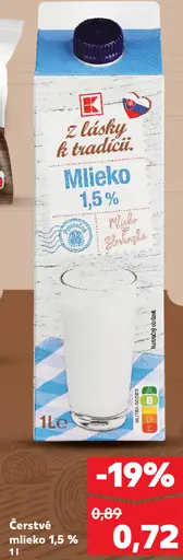 K-Classic z lásky k tradícii čerstvé mlieko 1,5 %