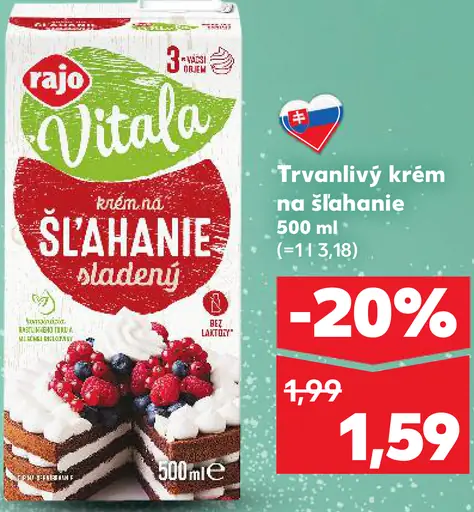 Rajo Vitala Trvanlivý krém na šľahanie sladený