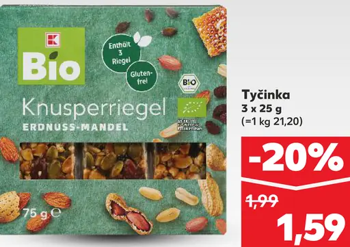 K-Bio Knusperriegel arašidovo-mandľová tyčinka