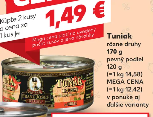 Franz Josef Exclusive tuniak kúsky a steak v náleve alebo oleji plechovka