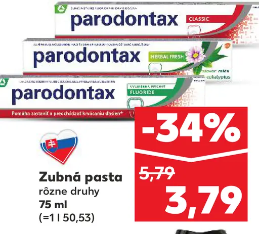 Parodontax zubná pasta rôzne druhy