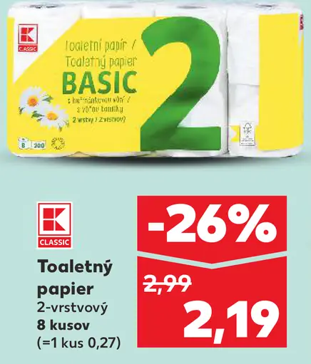 K-Classic Toaletný papier 2-vrstvový