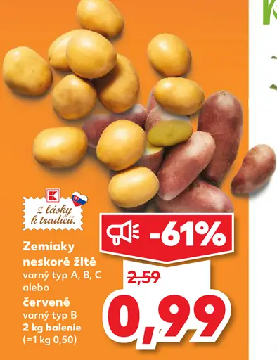 Zemiaky neskoré žlté alebo červené varný typ A, B, C alebo varný typ B