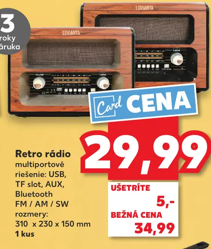 Retro rádio multiprístrojové riešenie USB TF slot AUX Bluetooth FM AM SW