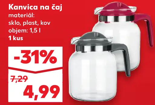 Kanvica na čaj sklo plast kov