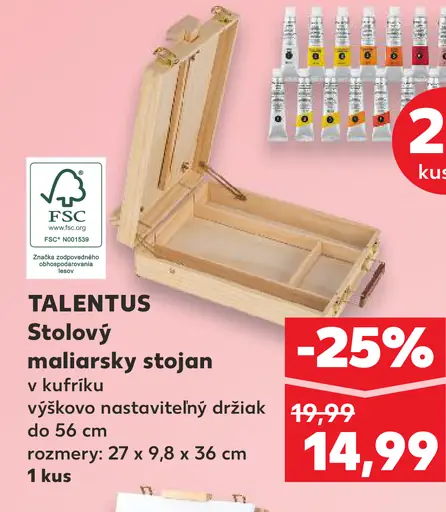Talentus stolový maliarsky stojan v kufríku výškovo nastaviteľný