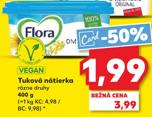 Flora Vegan tuková nátierka rôzne druhy