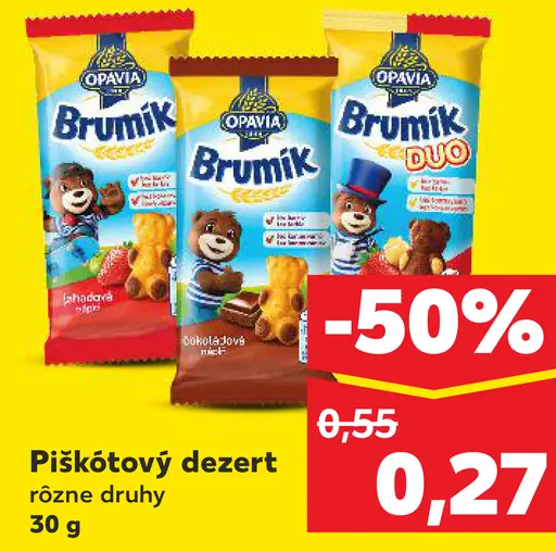 Opavia Brumík piškótový dezert rôzne druhy