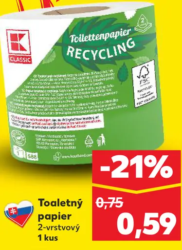K-Classic toaletný papier Recycling 2-vrstvový