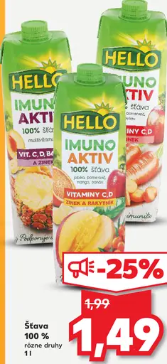 Hello Imuno Aktiv šťava 100 % vitamín C D zázvor a rakytník