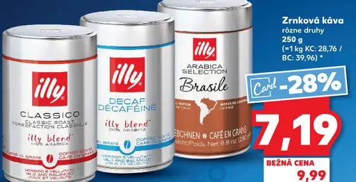 Illy zrnková káva rôzne druhy