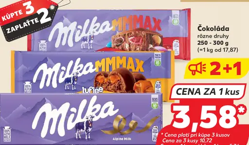 Čokoláda rôzne druhy Milka