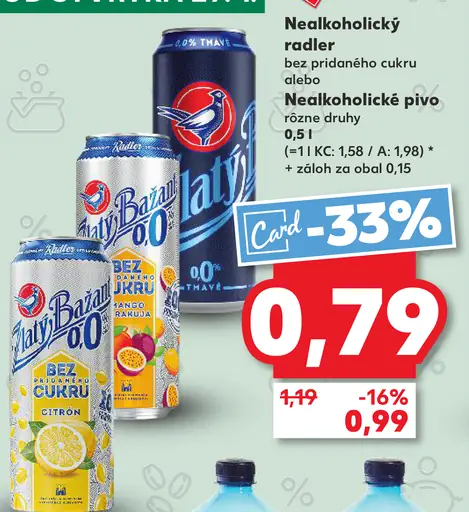 Zlatý Bažant nealkoholický radler alebo nealkoholické pivo plechovka