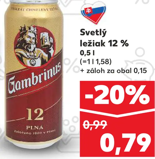 Gambrinus svetlý ležiak 12 % plechovka