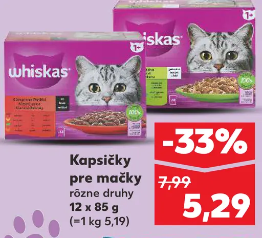 Whiskas kapsičky pre mačky 2 druhy
